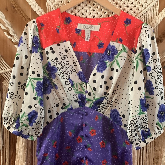 Liquorish Floral Mixed Print Button Down Dress Size 4 - Picture 2 of 10